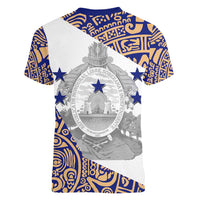 Honduras Women V-Neck T-Shirt National Emblem Blended with Traditional Patterns - Cultural Heritage Design