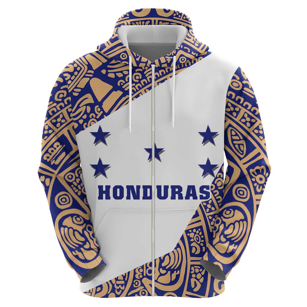 Honduras Zip Hoodie National Emblem Blended with Traditional Patterns - Cultural Heritage Design