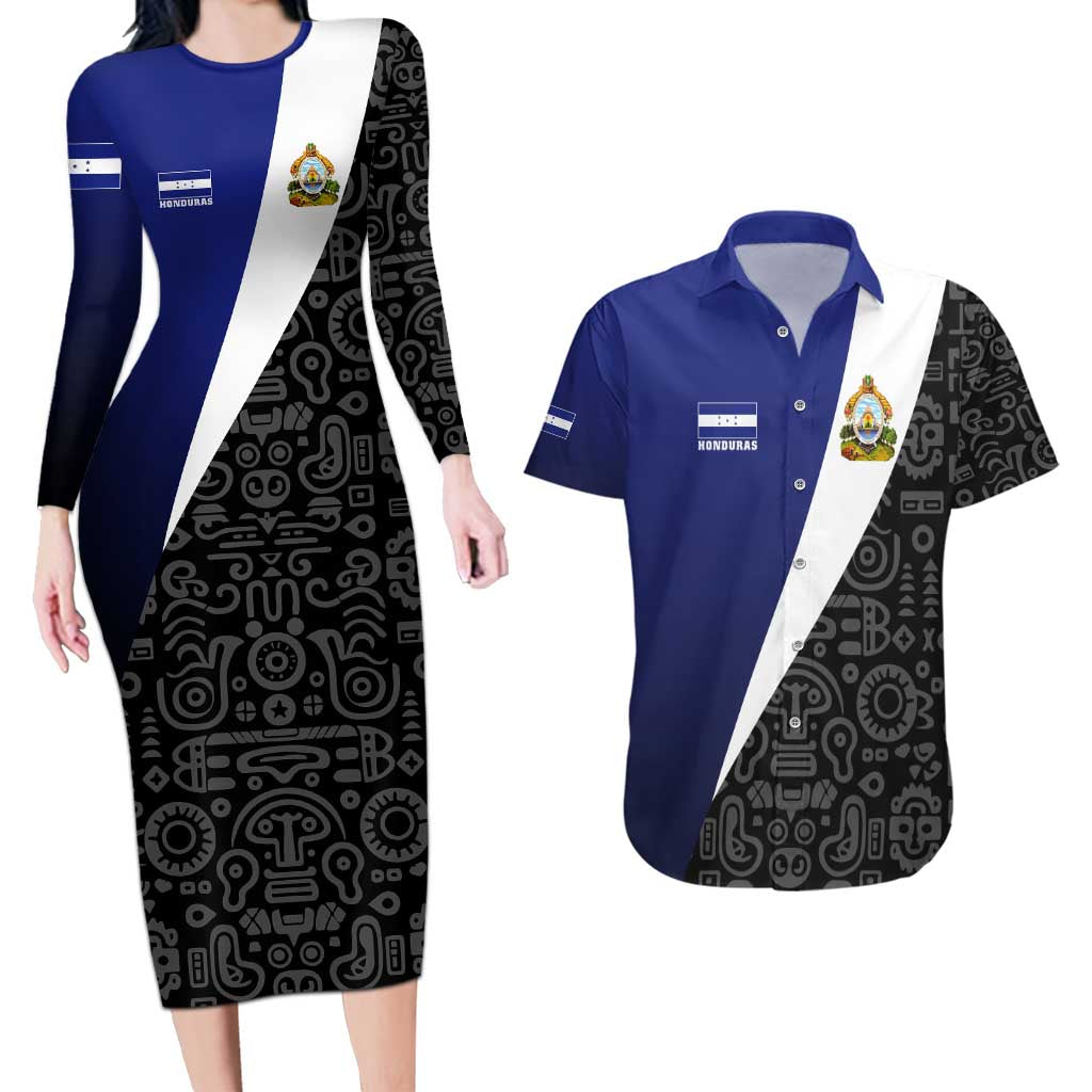 Honduras Coat of Arms Couples Matching Long Sleeve Bodycon Dress and Hawaiian Shirt Traditional Patterns & National Symbol