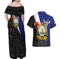 Honduras Coat of Arms Couples Matching Off Shoulder Maxi Dress and Hawaiian Shirt Traditional Patterns & National Symbol
