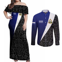 Honduras Coat of Arms Couples Matching Off Shoulder Maxi Dress and Long Sleeve Button Shirt Traditional Patterns & National Symbol