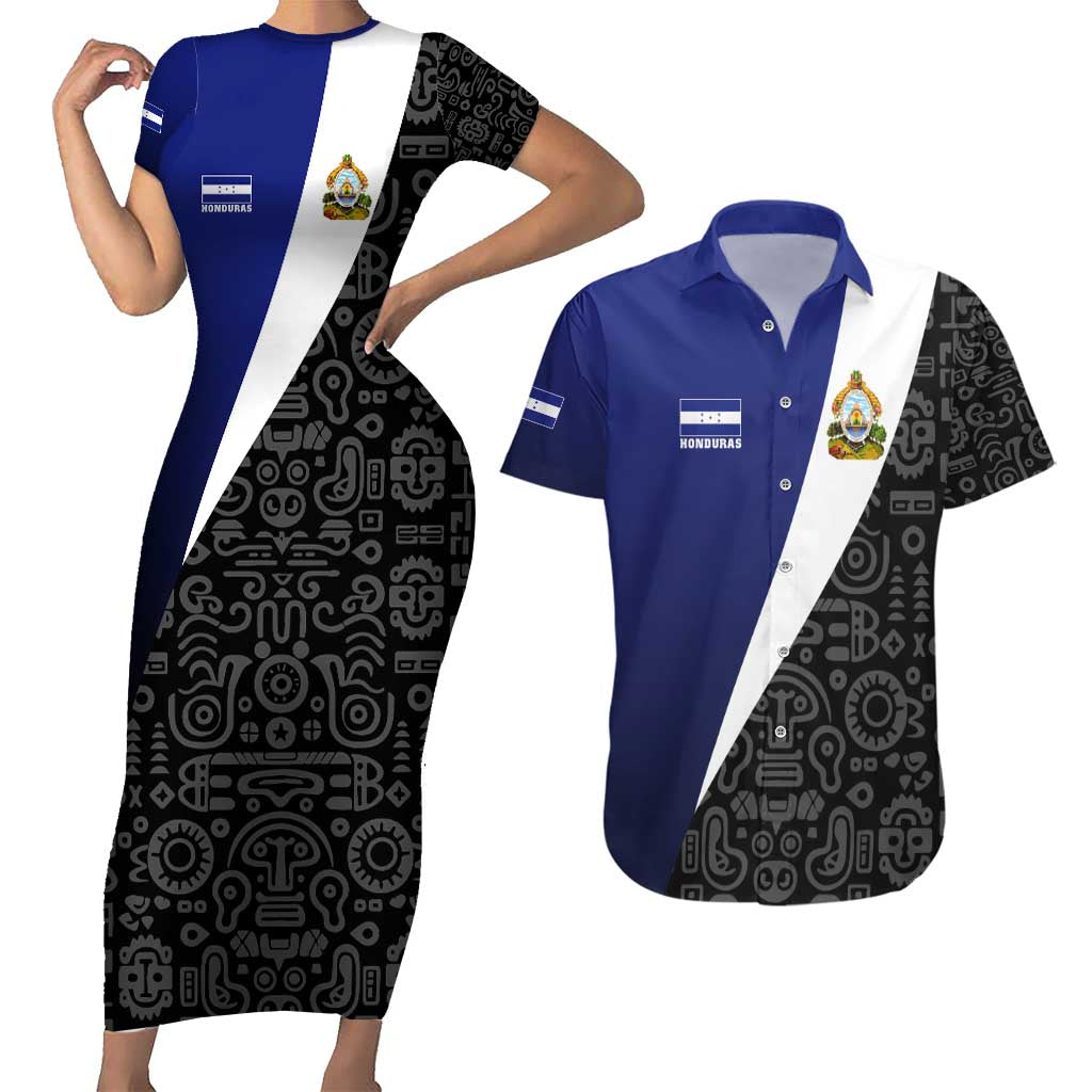 Honduras Coat of Arms Couples Matching Short Sleeve Bodycon Dress and Hawaiian Shirt Traditional Patterns & National Symbol