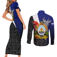 Honduras Coat of Arms Couples Matching Short Sleeve Bodycon Dress and Long Sleeve Button Shirt Traditional Patterns & National Symbol