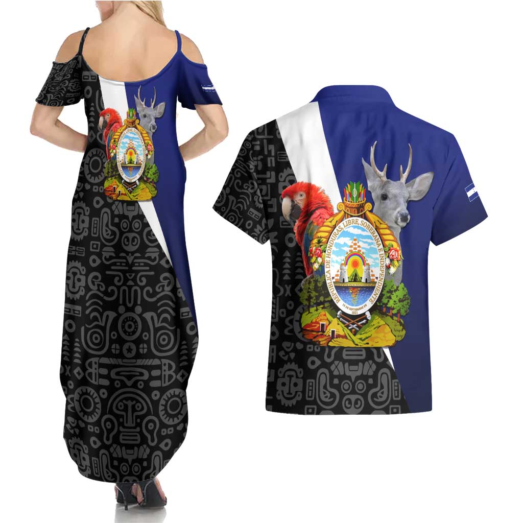Honduras Coat of Arms Couples Matching Summer Maxi Dress and Hawaiian Shirt Traditional Patterns & National Symbol