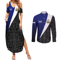 Honduras Coat of Arms Couples Matching Summer Maxi Dress and Long Sleeve Button Shirt Traditional Patterns & National Symbol