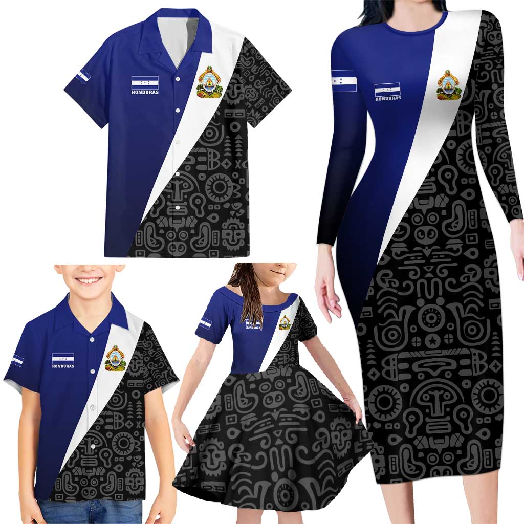 Honduras Coat of Arms Family Matching Long Sleeve Bodycon Dress and Hawaiian Shirt Traditional Patterns & National Symbol