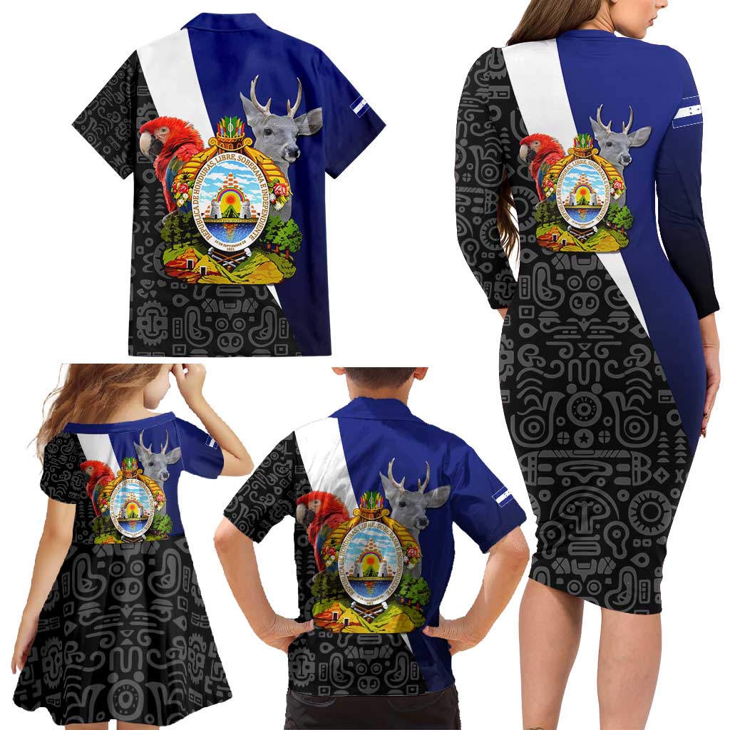 Honduras Coat of Arms Family Matching Long Sleeve Bodycon Dress and Hawaiian Shirt Traditional Patterns & National Symbol