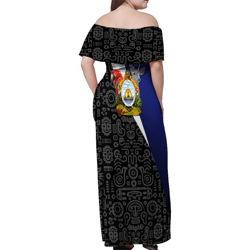 Honduras Coat of Arms Family Matching Off Shoulder Maxi Dress and Hawaiian Shirt Traditional Patterns & National Symbol