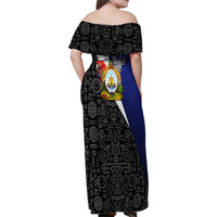 Honduras Coat of Arms Family Matching Off Shoulder Maxi Dress and Hawaiian Shirt Traditional Patterns & National Symbol