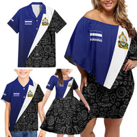 Honduras Coat of Arms Family Matching Off Shoulder Short Dress and Hawaiian Shirt Traditional Patterns & National Symbol