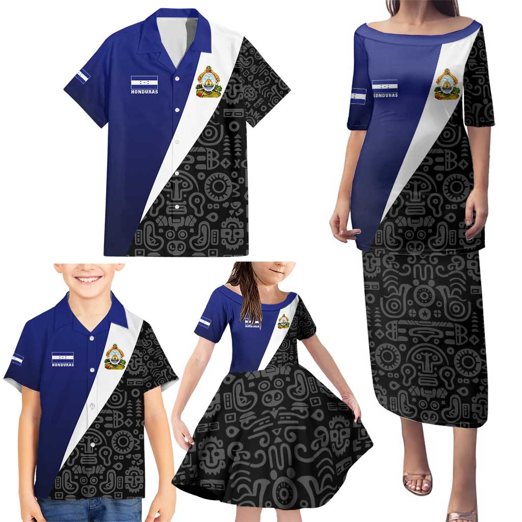 Honduras Coat of Arms Family Matching Puletasi and Hawaiian Shirt Traditional Patterns & National Symbol