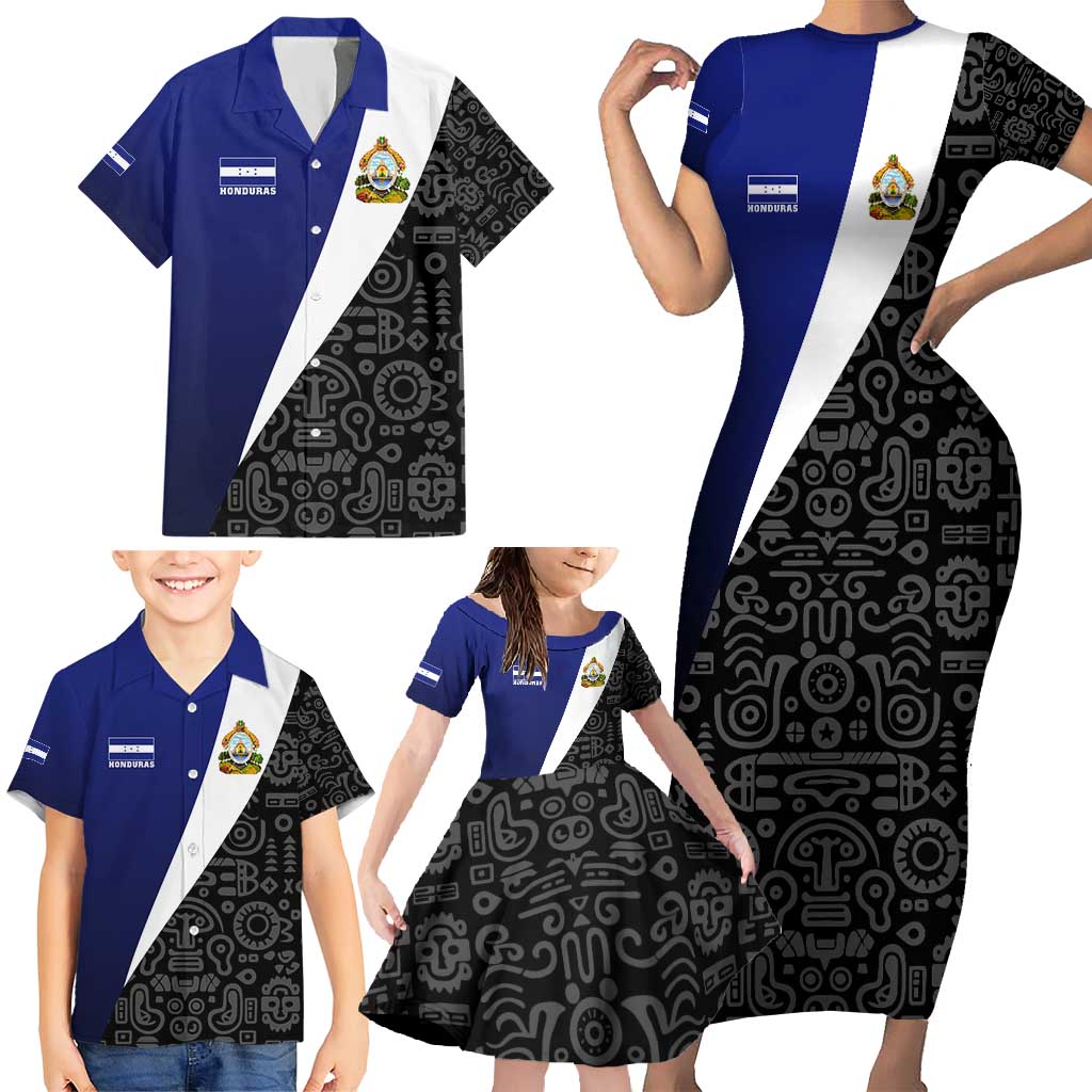 Honduras Coat of Arms Family Matching Short Sleeve Bodycon Dress and Hawaiian Shirt Traditional Patterns & National Symbol