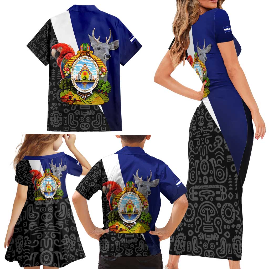 Honduras Coat of Arms Family Matching Short Sleeve Bodycon Dress and Hawaiian Shirt Traditional Patterns & National Symbol
