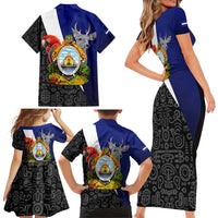 Honduras Coat of Arms Family Matching Short Sleeve Bodycon Dress and Hawaiian Shirt Traditional Patterns & National Symbol