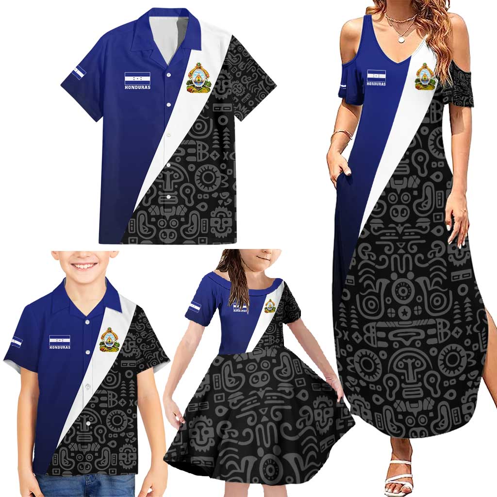 Honduras Coat of Arms Family Matching Summer Maxi Dress and Hawaiian Shirt Traditional Patterns & National Symbol