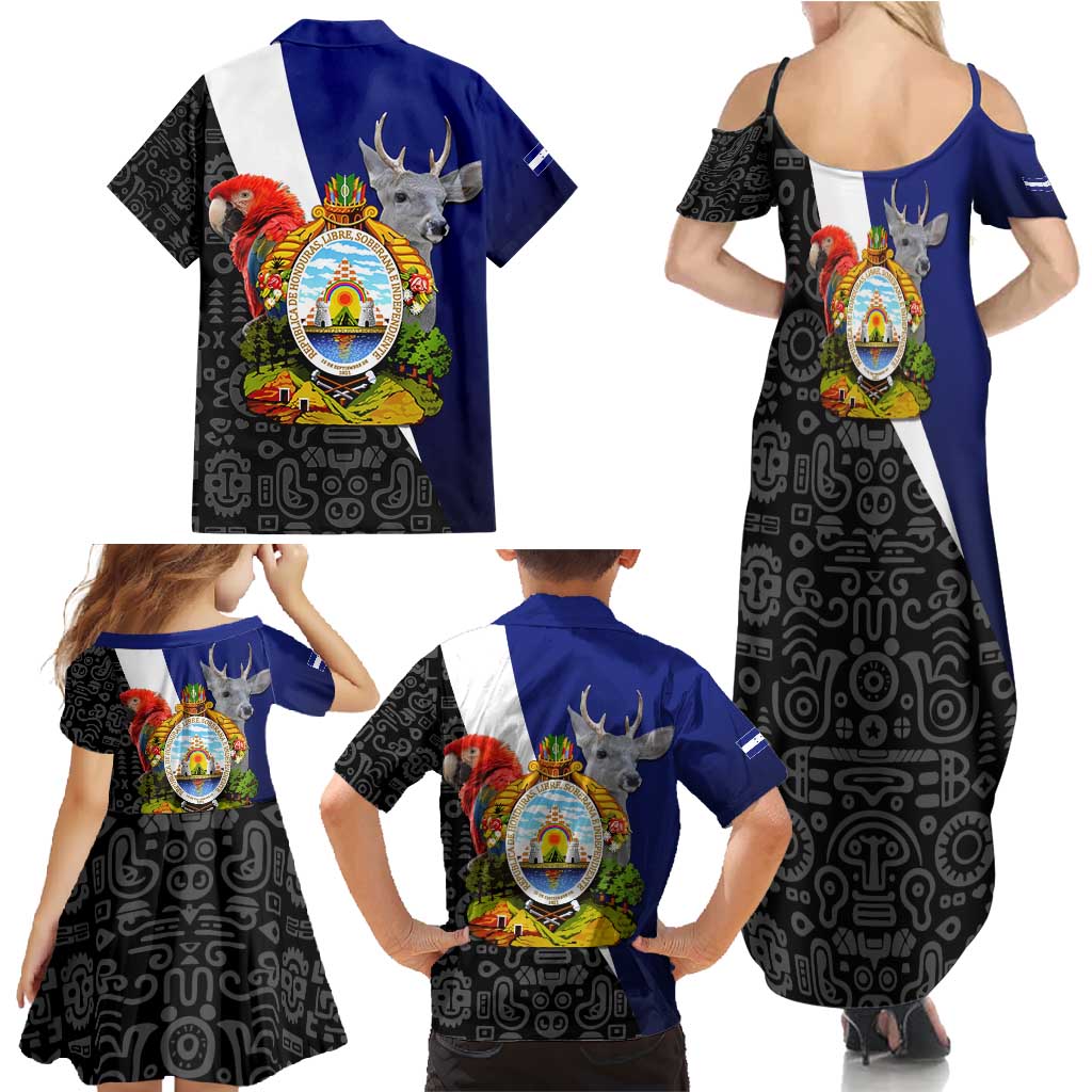 Honduras Coat of Arms Family Matching Summer Maxi Dress and Hawaiian Shirt Traditional Patterns & National Symbol