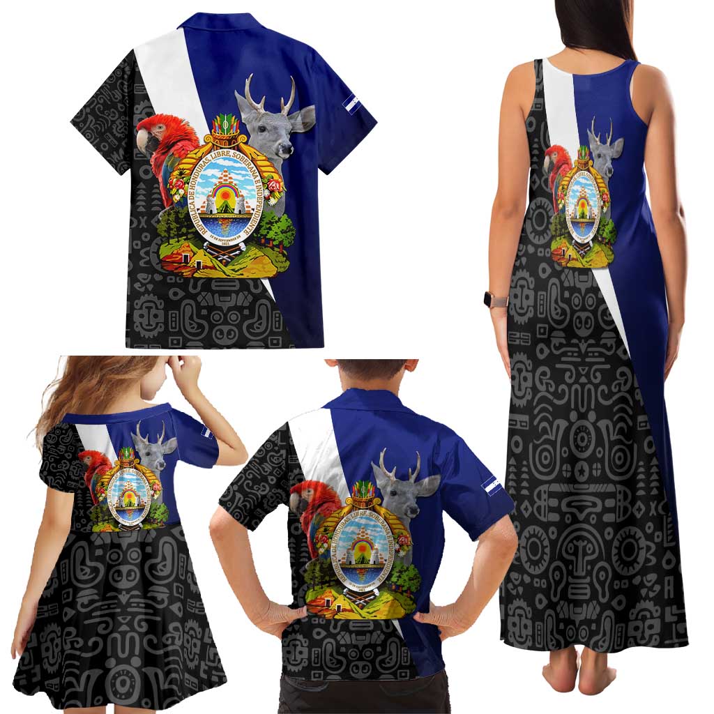 Honduras Coat of Arms Family Matching Tank Maxi Dress and Hawaiian Shirt Traditional Patterns & National Symbol