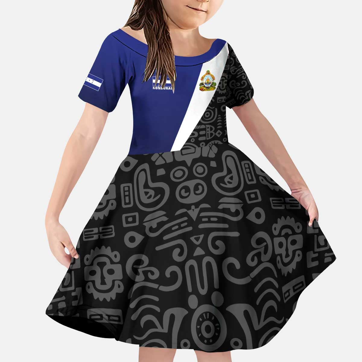 Honduras Coat of Arms Kid Short Sleeve Dress Traditional Patterns & National Symbol