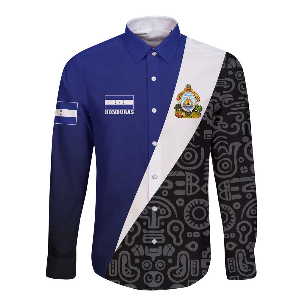 Honduras Coat of Arms Long Sleeve Button Shirt Traditional Patterns & National Symbol