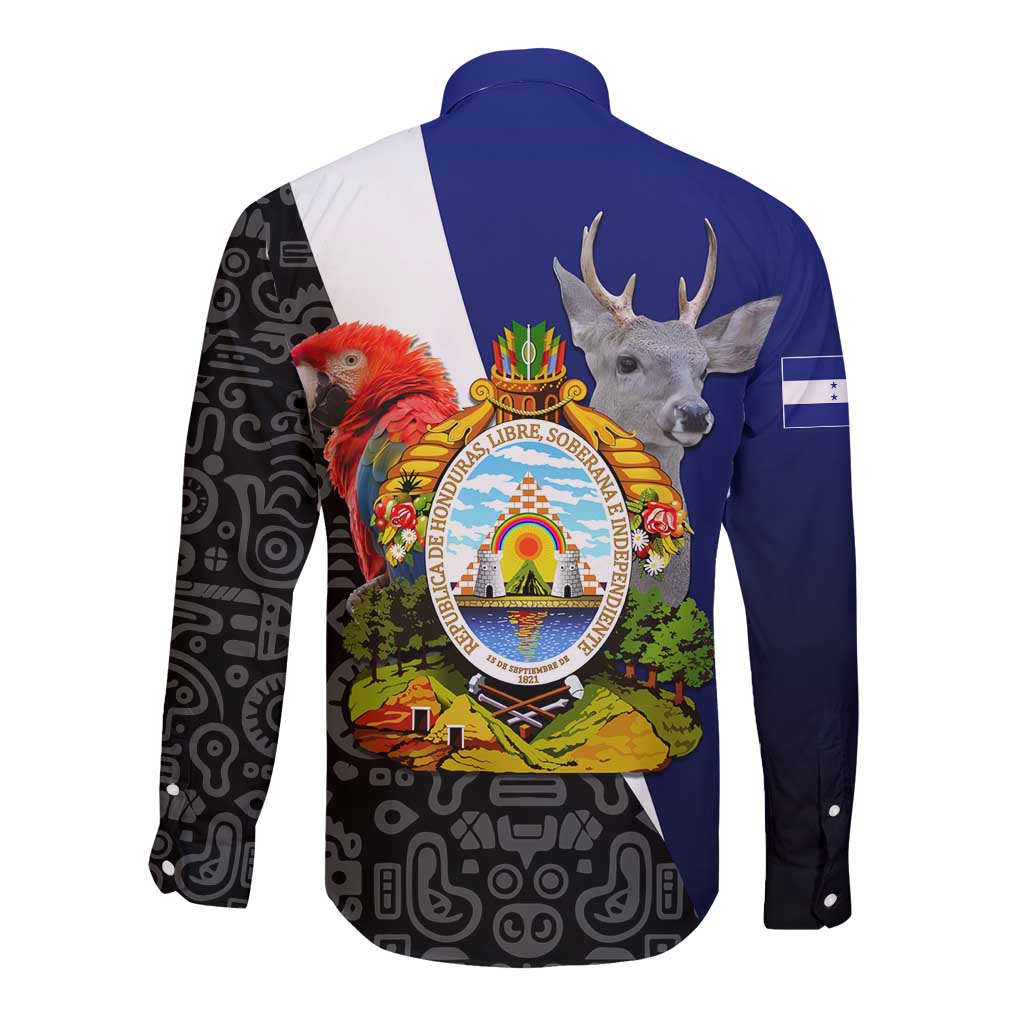 Honduras Coat of Arms Long Sleeve Button Shirt Traditional Patterns & National Symbol