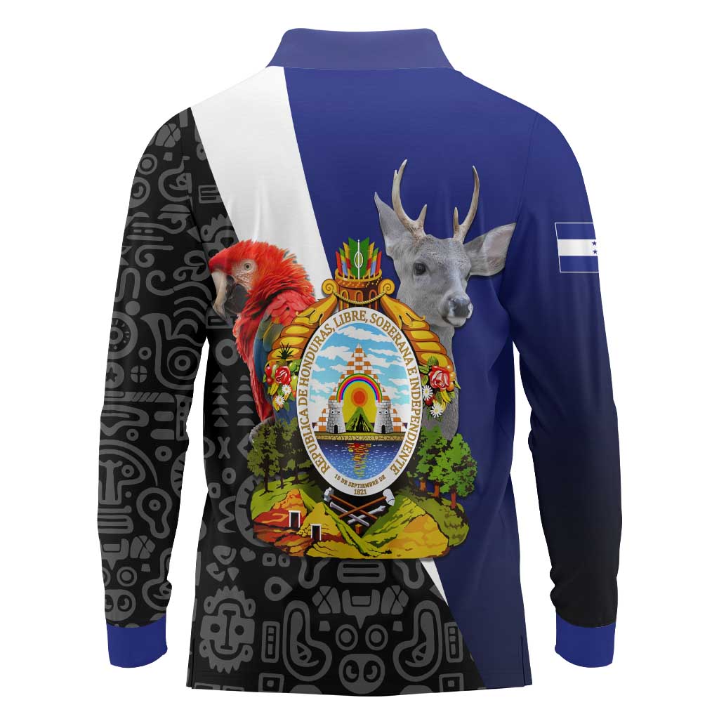 Honduras Coat of Arms Long Sleeve Polo Shirt Traditional Patterns & National Symbol