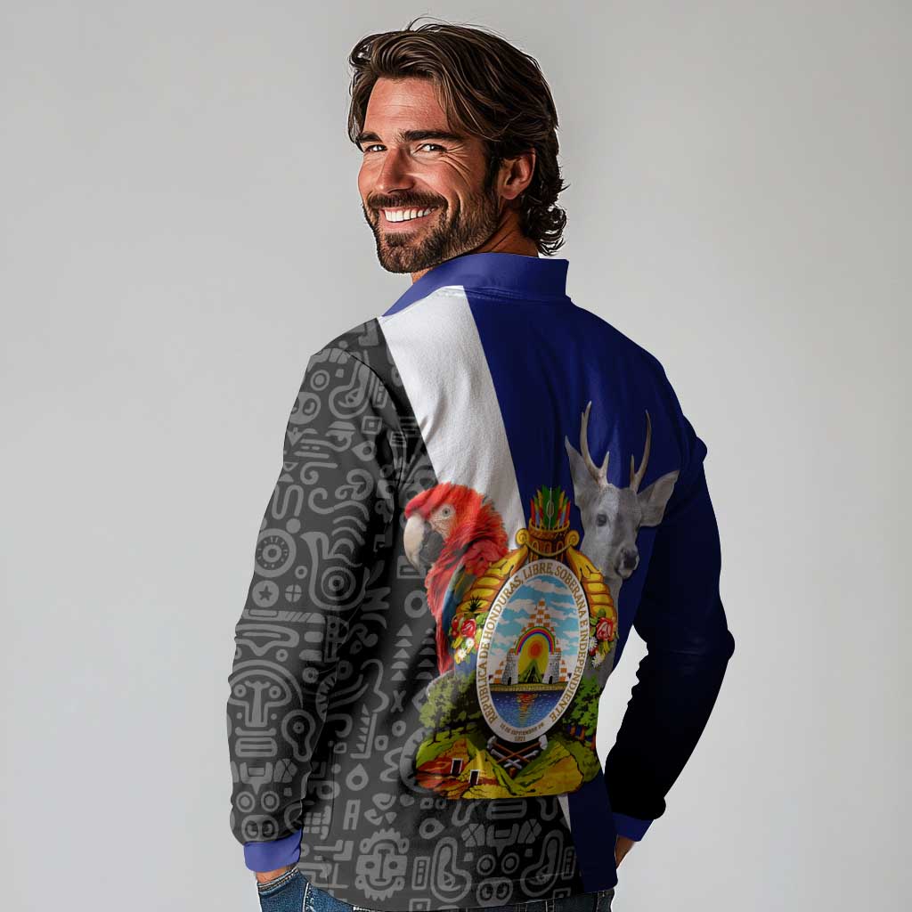 Honduras Coat of Arms Long Sleeve Polo Shirt Traditional Patterns & National Symbol