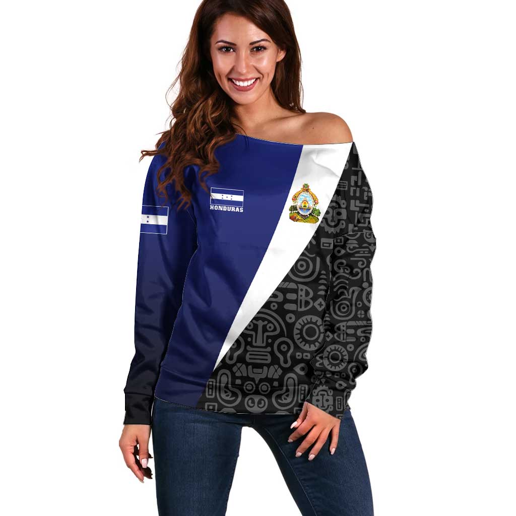 Honduras Coat of Arms Off Shoulder Sweater Traditional Patterns & National Symbol