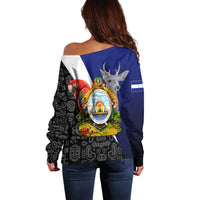 Honduras Coat of Arms Off Shoulder Sweater Traditional Patterns & National Symbol