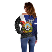 Honduras Coat of Arms Off Shoulder Sweater Traditional Patterns & National Symbol