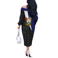 Honduras Coat of Arms Off The Shoulder Long Sleeve Dress Traditional Patterns & National Symbol