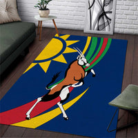 Namibia National Emblem Area Rug Flag Colors & Symbolic Animals Design