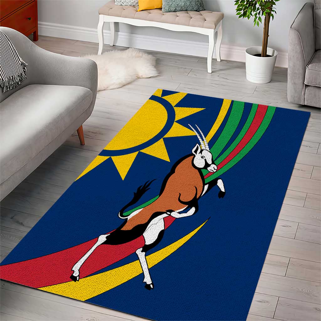 Namibia National Emblem Area Rug Flag Colors & Symbolic Animals Design