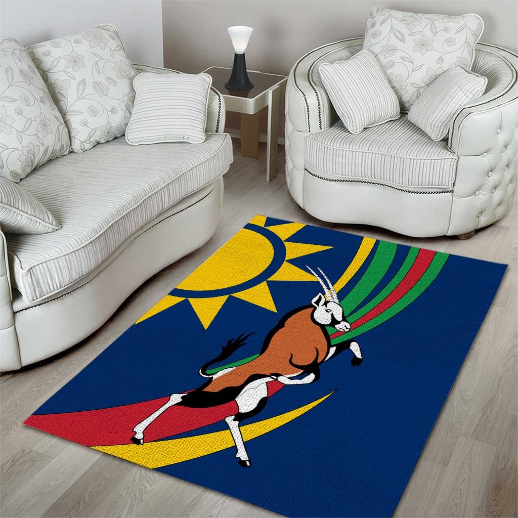 Namibia National Emblem Area Rug Flag Colors & Symbolic Animals Design