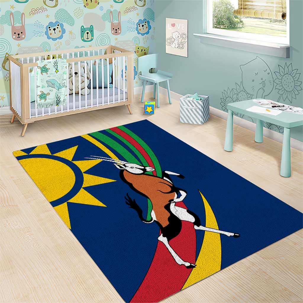 Namibia National Emblem Area Rug Flag Colors & Symbolic Animals Design