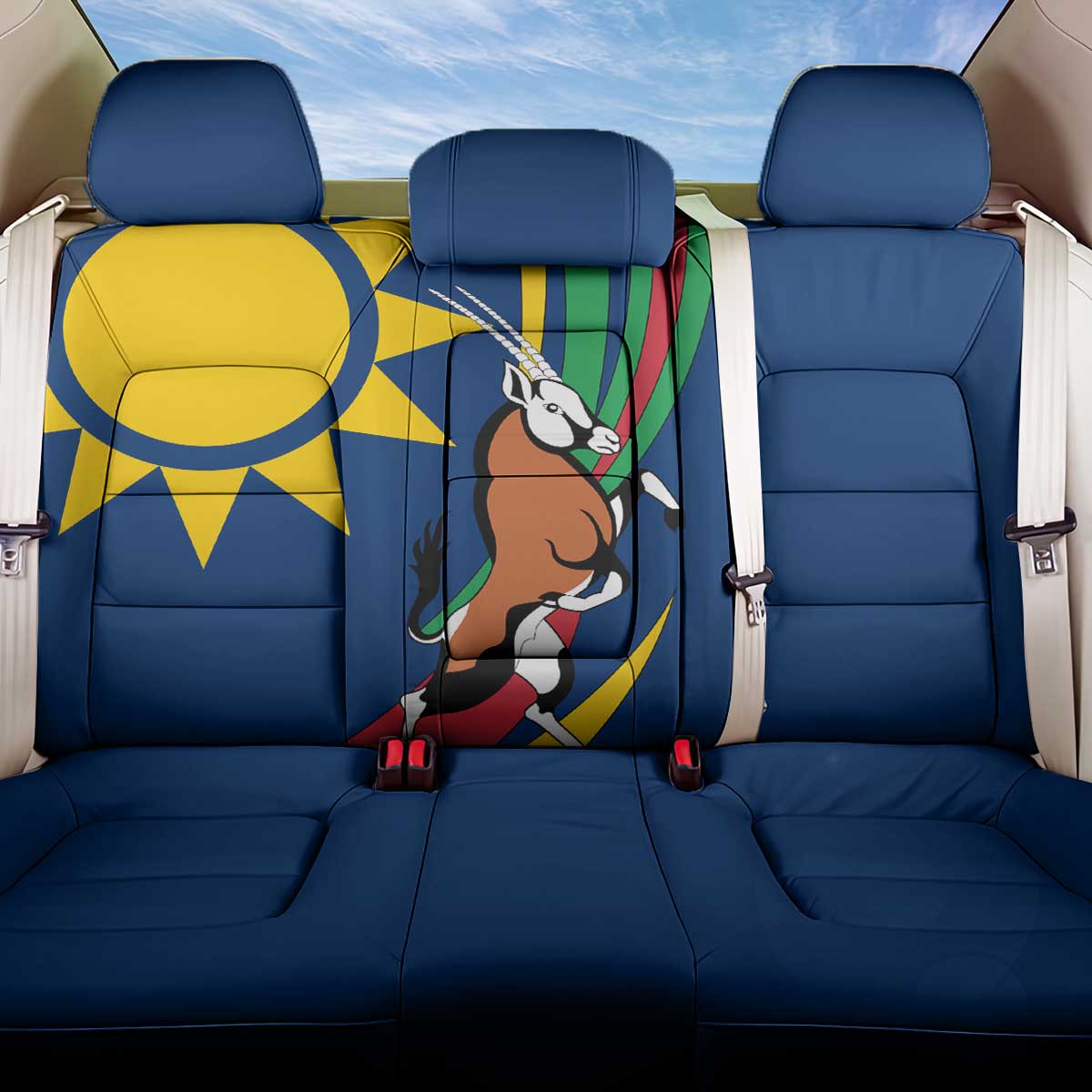 Namibia National Emblem Back Car Seat Cover Flag Colors & Symbolic Animals Design