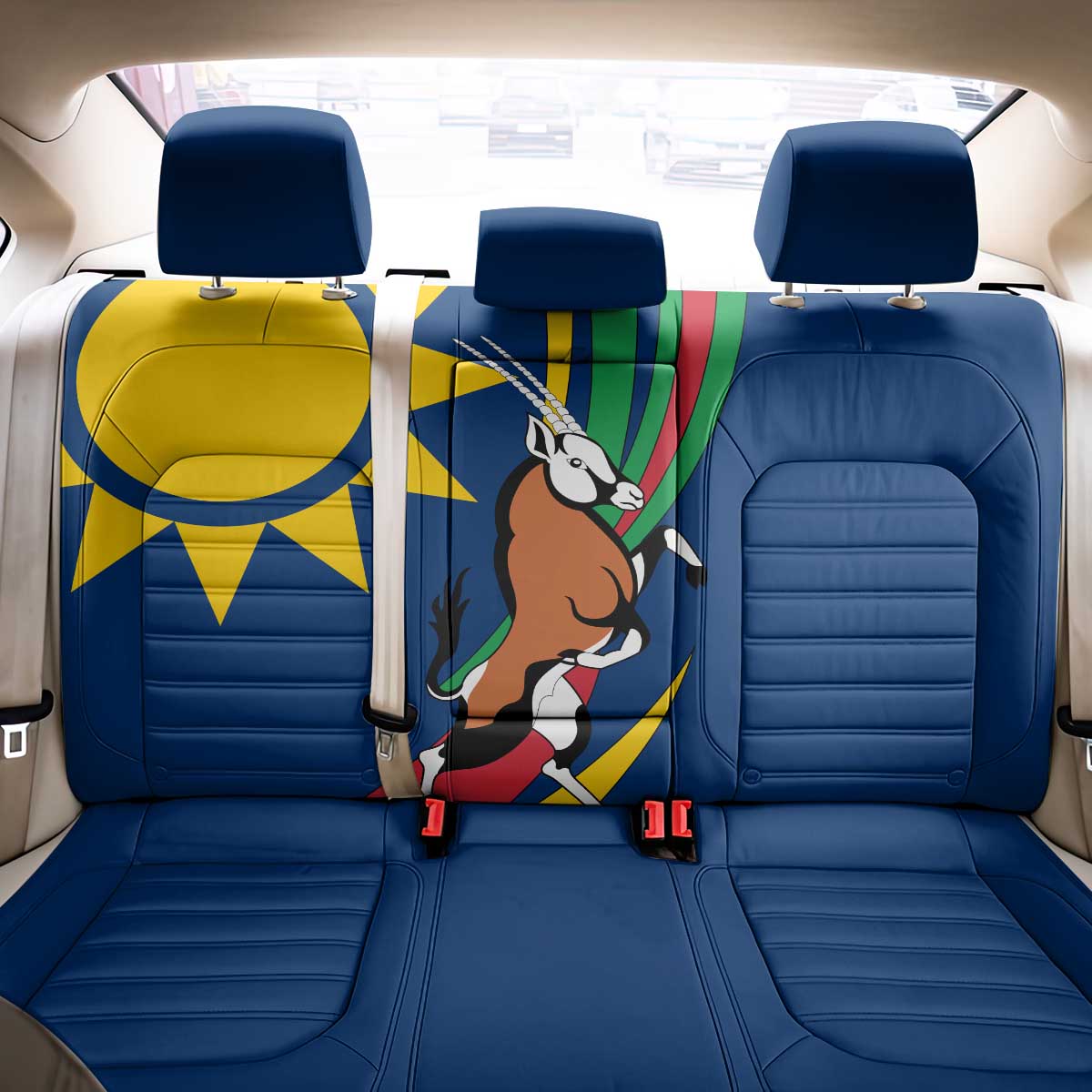 Namibia National Emblem Back Car Seat Cover Flag Colors & Symbolic Animals Design
