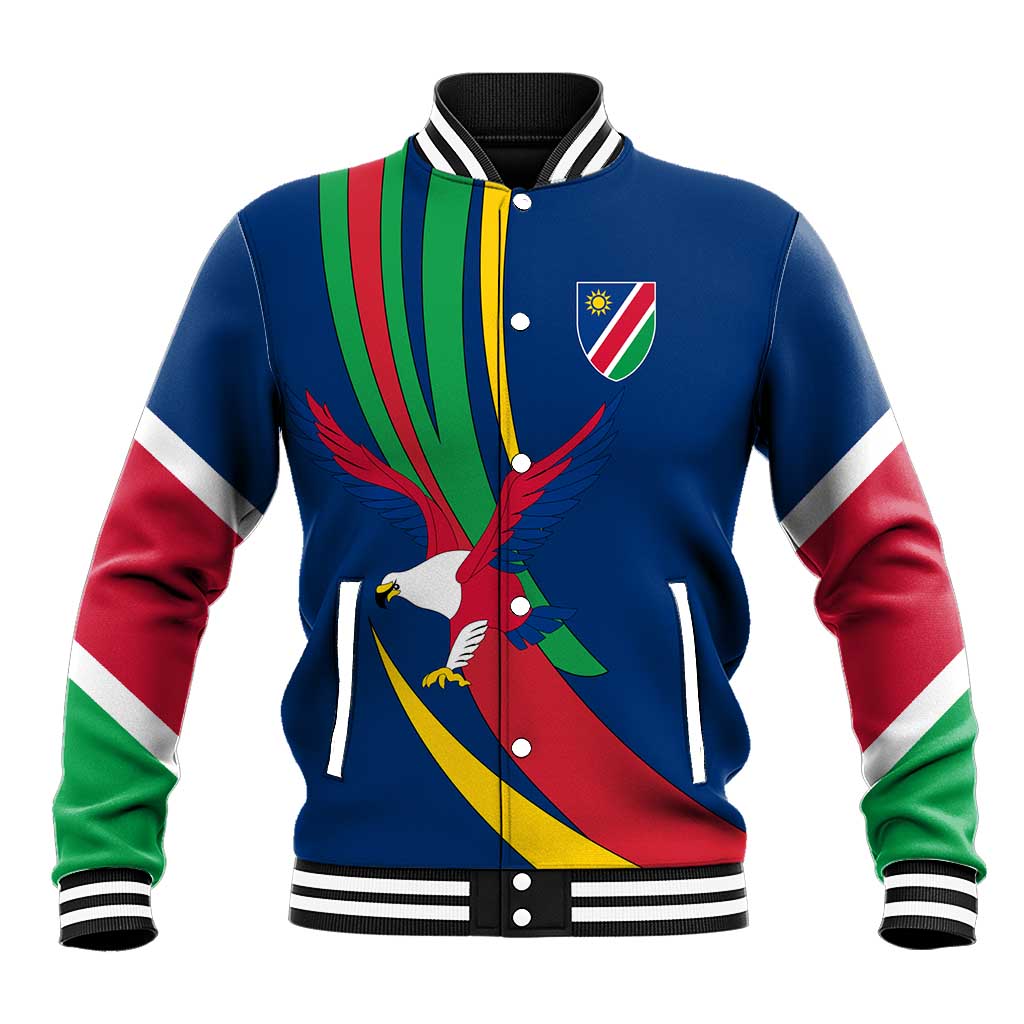 Namibia National Emblem Baseball Jacket Flag Colors & Symbolic Animals Design