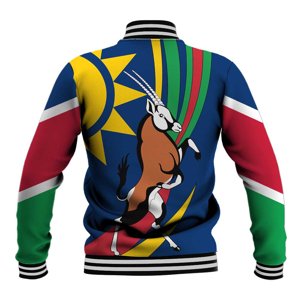 Namibia National Emblem Baseball Jacket Flag Colors & Symbolic Animals Design
