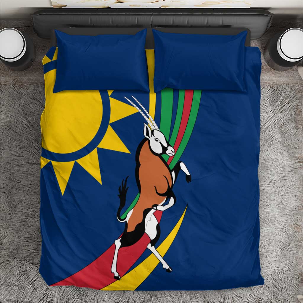 Namibia National Emblem Bedding Set Flag Colors & Symbolic Animals Design
