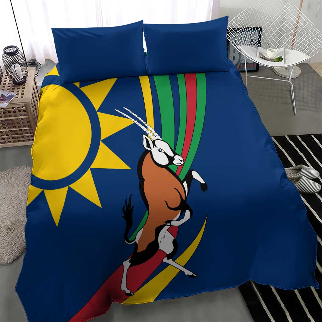 Namibia National Emblem Bedding Set Flag Colors & Symbolic Animals Design