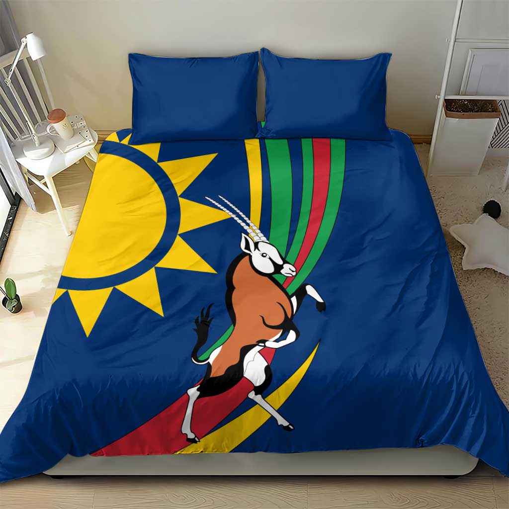 Namibia National Emblem Bedding Set Flag Colors & Symbolic Animals Design