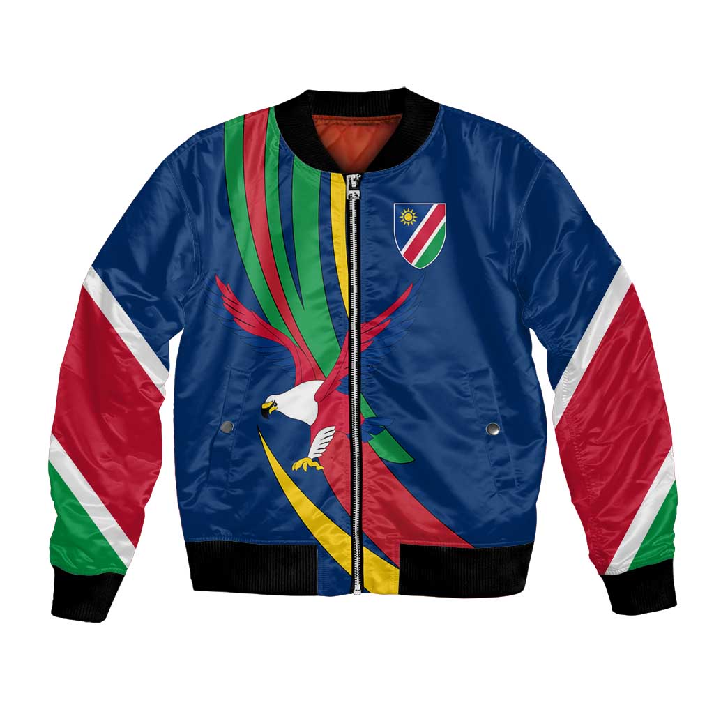 Namibia National Emblem Bomber Jacket Flag Colors & Symbolic Animals Design
