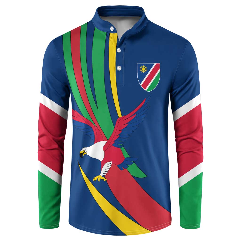 Namibia National Emblem Button Sweatshirt Flag Colors & Symbolic Animals Design