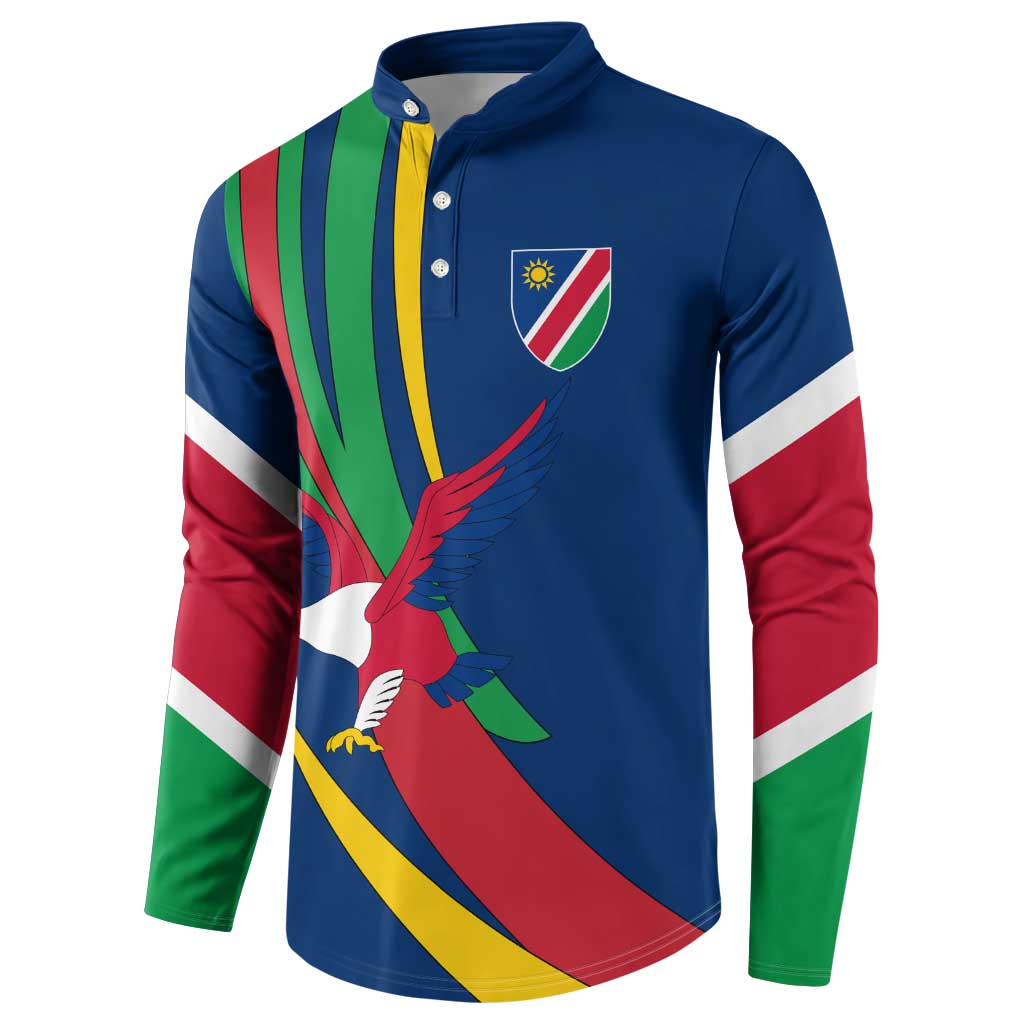 Namibia National Emblem Button Sweatshirt Flag Colors & Symbolic Animals Design