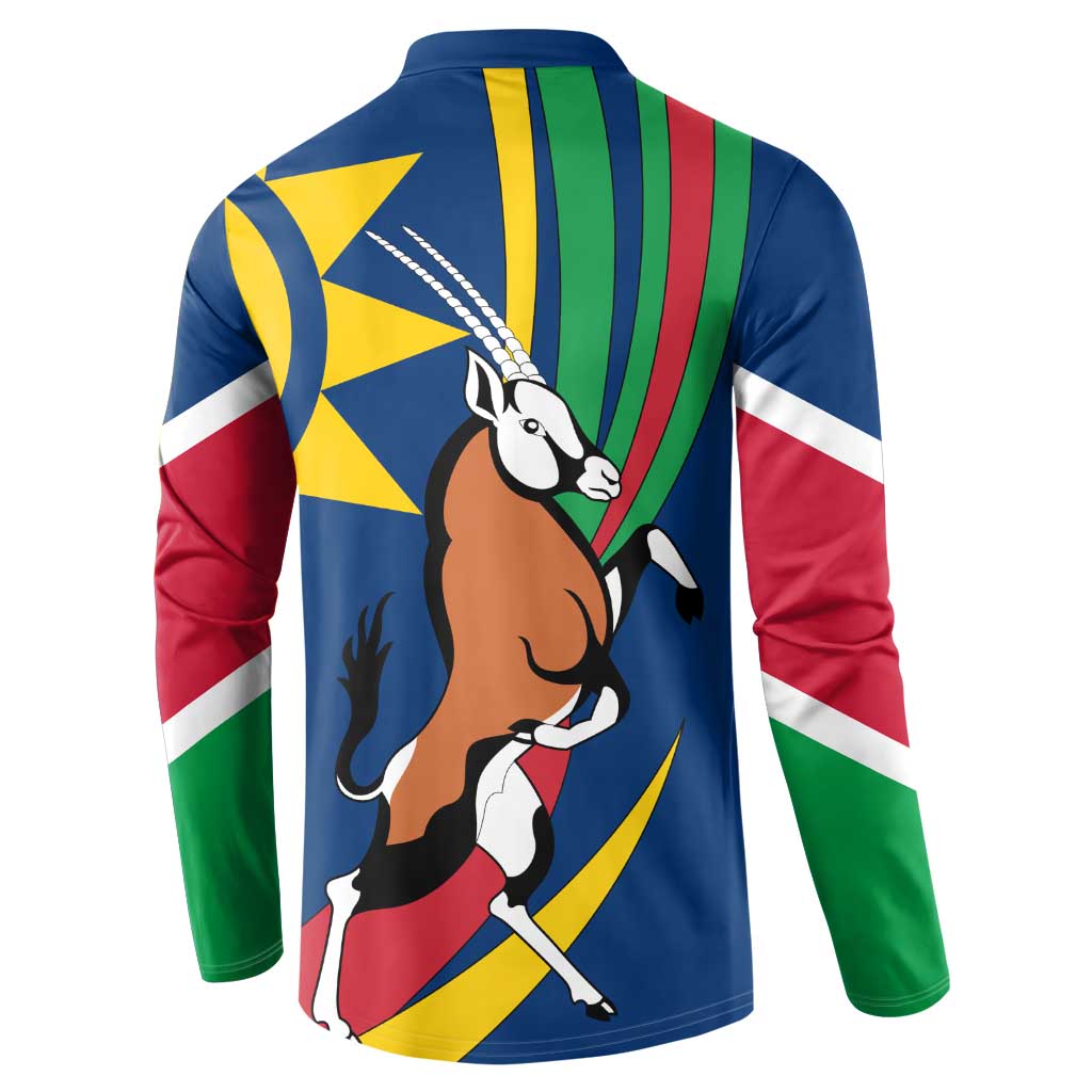Namibia National Emblem Button Sweatshirt Flag Colors & Symbolic Animals Design