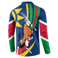 Namibia National Emblem Button Sweatshirt Flag Colors & Symbolic Animals Design