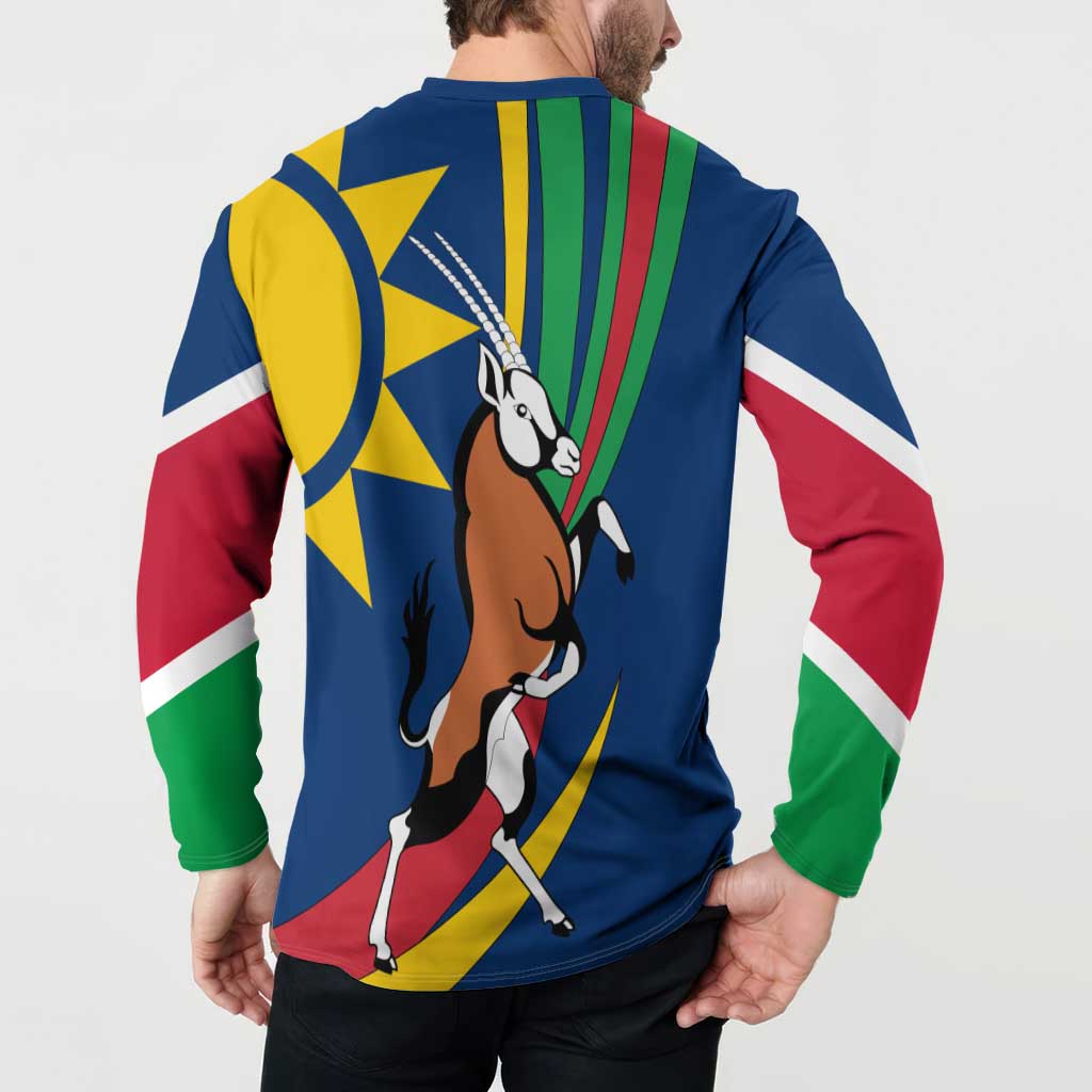 Namibia National Emblem Button Sweatshirt Flag Colors & Symbolic Animals Design