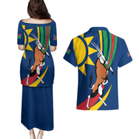 Namibia National Emblem Couples Matching Puletasi and Hawaiian Shirt Flag Colors & Symbolic Animals Design