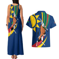 Namibia National Emblem Couples Matching Tank Maxi Dress and Hawaiian Shirt Flag Colors & Symbolic Animals Design