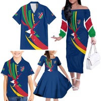 Namibia National Emblem Family Matching Off The Shoulder Long Sleeve Dress and Hawaiian Shirt Flag Colors & Symbolic Animals Design